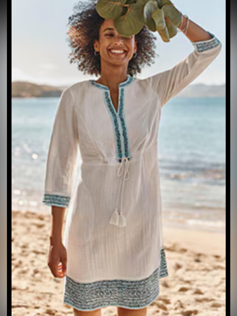 J. Jill M Positano White embroidered gauze Grecian peasant Dress with Blue Trim